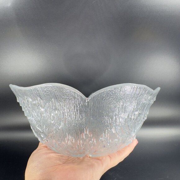 Lasisepät Mantsala Cow Parsley Glass Bowl Clear Textured Dish Pertti Kallioinen - Picture 6 of 16